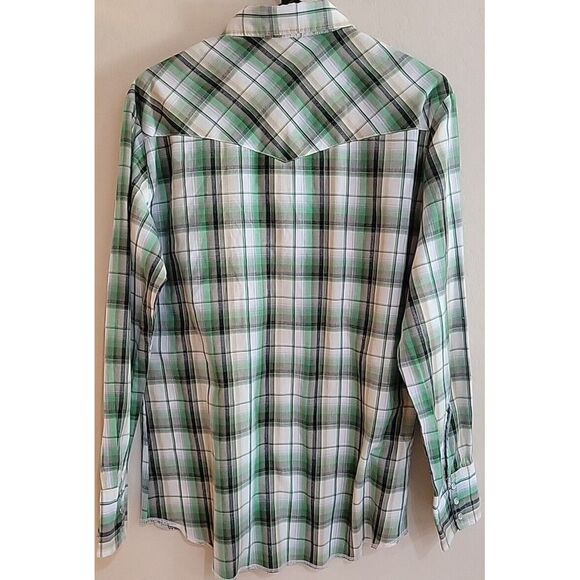 Wrangler Western Shirt mens long sleeve size‎ Medium green plaid pearl snap - Picture 9 of 9